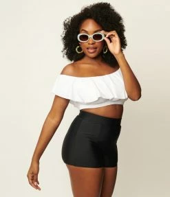 Unique Vintage Black High Waist Capitola Swim Shorts