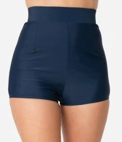 Unique Vintage Navy Blue High Waist Capitola Swim Shorts Swimwear