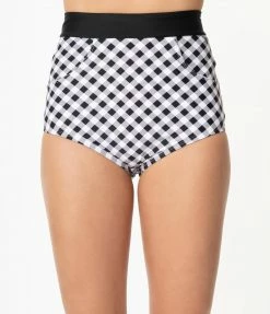 Swimwear Unique Vintage Mrs. Cooper Black & White Gingham Sailor Swim Shorts