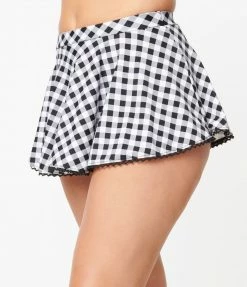 Unique Vintage Black & White Gingham Pin-Up Coronado Swim Skirt Swimwear