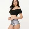 Unique Vintage Black Ruffle Encinitas Swim Crop Top Swimwear