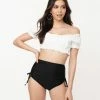 Unique Vintage White Ruffle Encinitas Swim Crop Top Swimwear