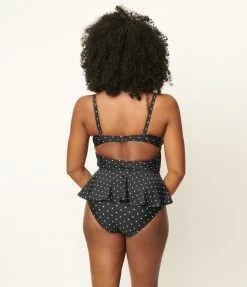 Unique Vintage Black & White Pin Dot Daphne Swim Bottoms