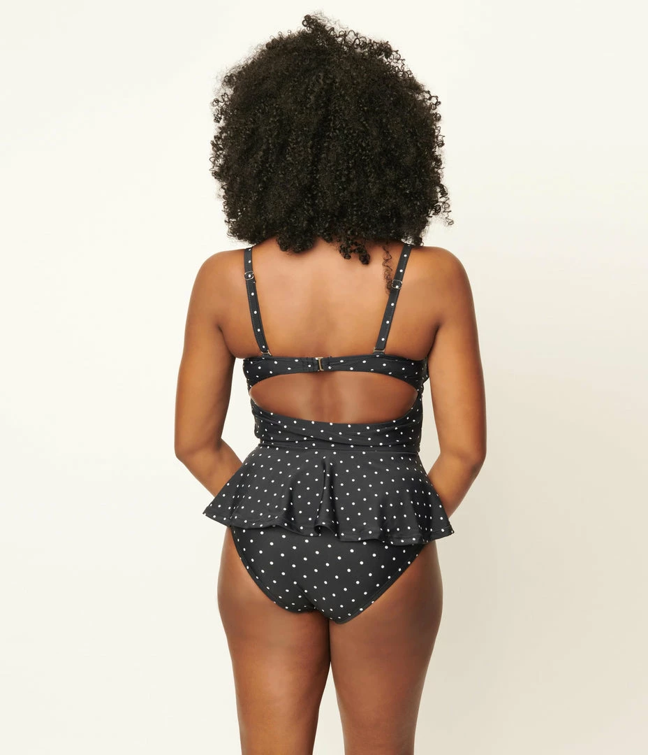 Unique Vintage Black & White Pin Dot Daphne Swim Bottoms