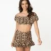 Unique Vintage Leopard Print Ruffled Ramona Swim Top Swimwear