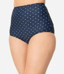 Swimwear Unique Vintage Navy & White Pin Dot High Waist Louise Swim Bottoms