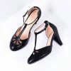 In Touch Footwear Shoes Black Pleather Cutout Kimmy T-Strap Heels