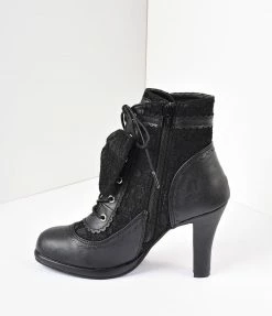 Pleaser Black Vegan Leather & Lace Bow Ankle Boots
