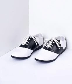 Pleaser Black & White Classic Lace Up Saddle Shoes