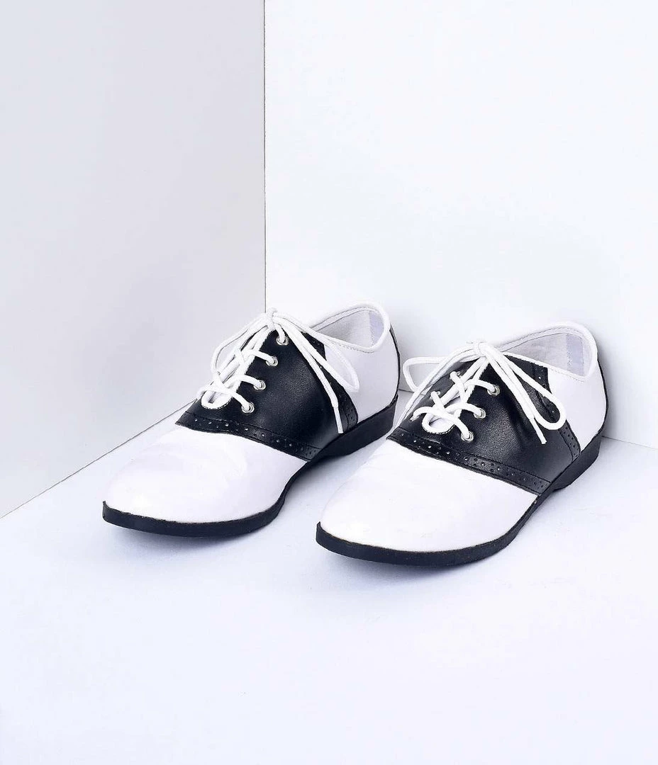 Pleaser Black & White Classic Lace Up Saddle Shoes