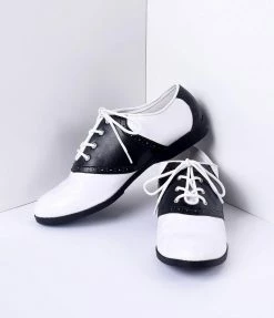 Pleaser Black & White Classic Lace Up Saddle Shoes