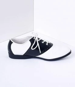 Pleaser Black & White Classic Lace Up Saddle Shoes