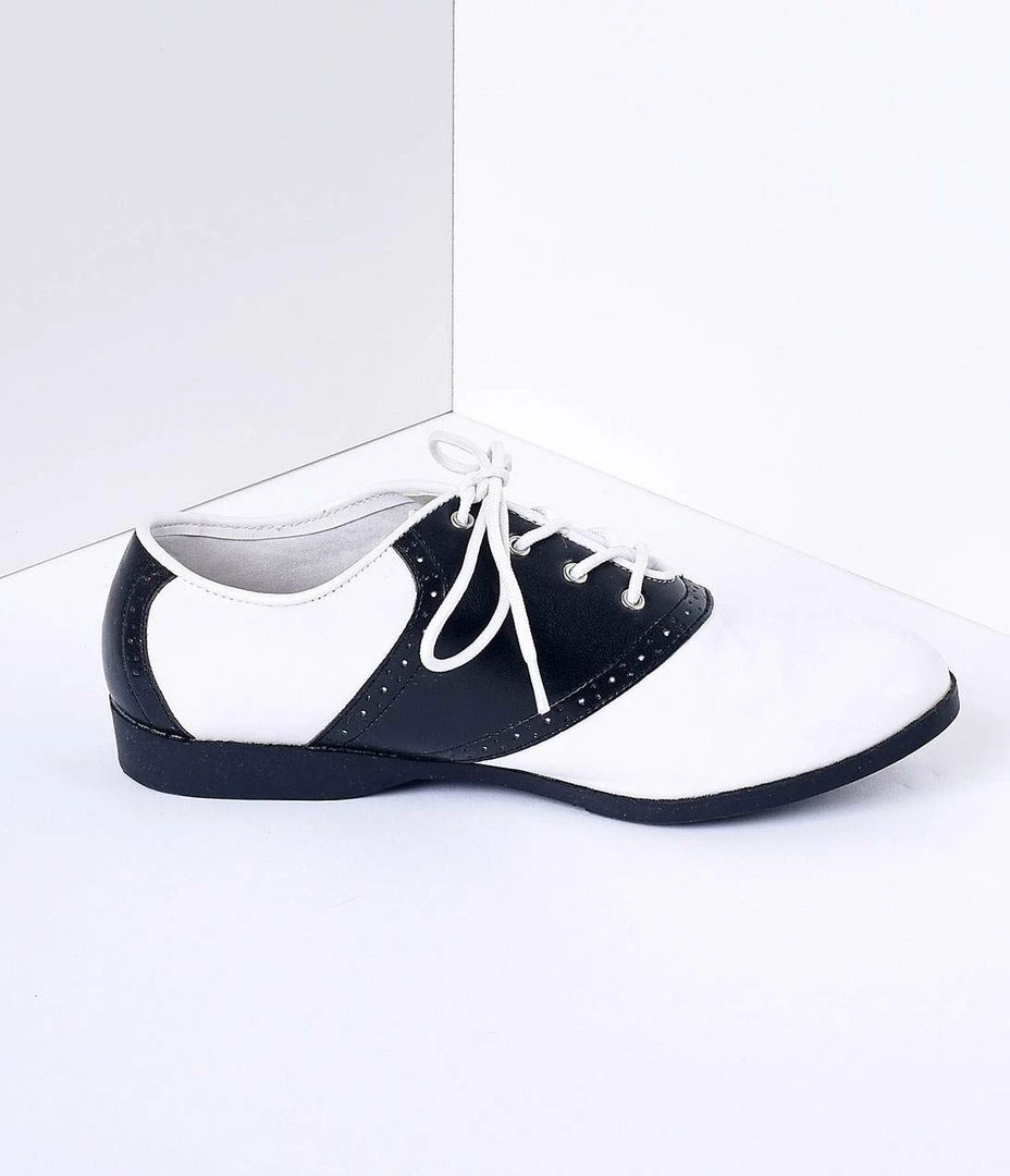 Pleaser Black & White Classic Lace Up Saddle Shoes