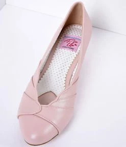Pleaser Blush Pink Faux Leather Scalloped Kitten Heel Shoes