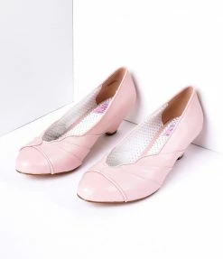 Pleaser Blush Pink Faux Leather Scalloped Kitten Heel Shoes