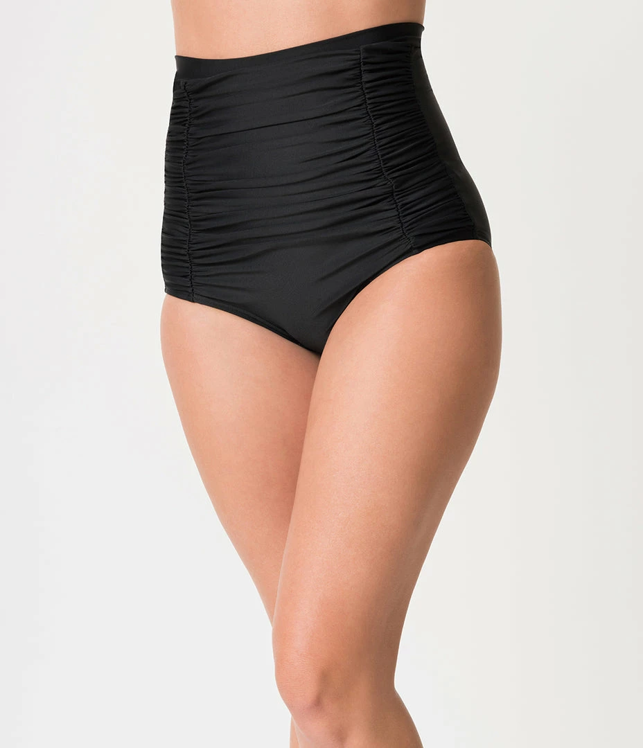 Unique Vintage All Black Monroe High Waist Bikini Bottom
