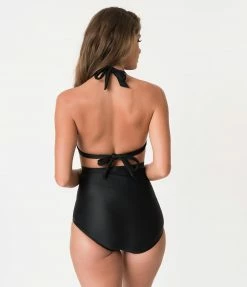 Unique Vintage 1950s All Black Monroe Bikini Top Swimwear