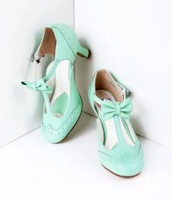 Pleaser Green Faux Leather Round Toe Kitten Heel Shoes