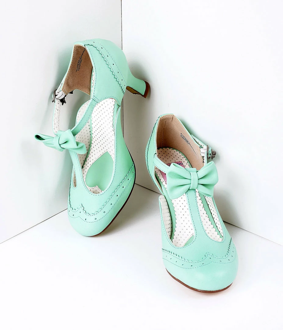 Pleaser Green Faux Leather Round Toe Kitten Heel Shoes