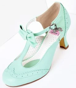 Pleaser Green Faux Leather Round Toe Kitten Heel Shoes