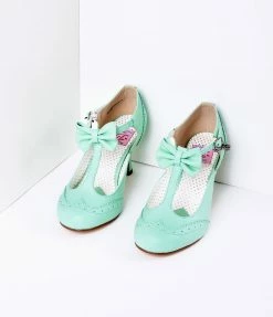 Pleaser Green Faux Leather Round Toe Kitten Heel Shoes