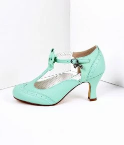 Pleaser Green Faux Leather Round Toe Kitten Heel Shoes