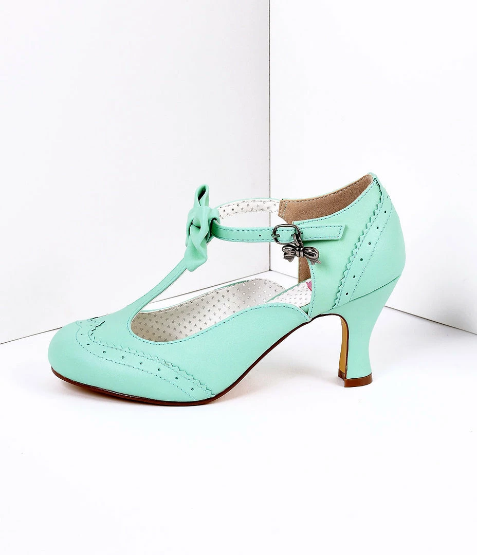 Pleaser Green Faux Leather Round Toe Kitten Heel Shoes