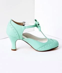 Pleaser Green Faux Leather Round Toe Kitten Heel Shoes