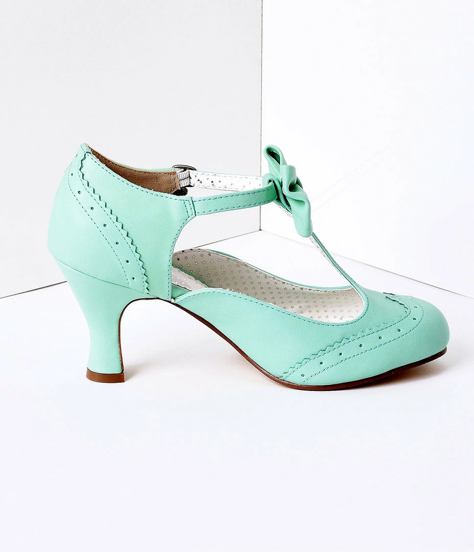 Pleaser Green Faux Leather Round Toe Kitten Heel Shoes