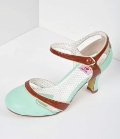 Pleaser Mint & Brown Leatherette D’Orsay Round Toe Pumps Shoes