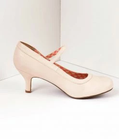 Ellie Shoes Bettie Page Beige Leatherette Bettie Retro Mary Jane Heels