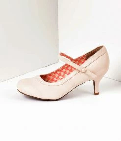 Ellie Shoes Bettie Page Beige Leatherette Bettie Retro Mary Jane Heels