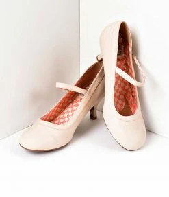 Ellie Shoes Bettie Page Beige Leatherette Bettie Retro Mary Jane Heels