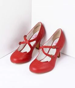 Pleaser Red Faux Leather Detailed Heel