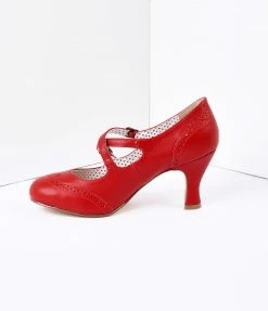 Pleaser Red Faux Leather Detailed Heel