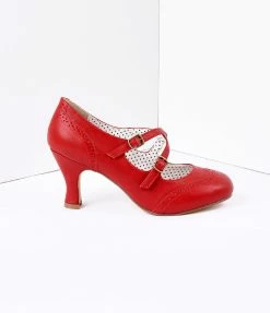 Pleaser Red Faux Leather Detailed Heel
