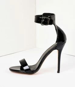 Pleaser Retro Style Black Patent Ankle Strap Sandal Pumps Shoes