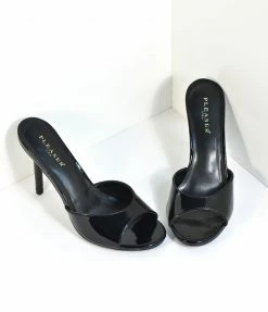 Pleaser Black Patent Leatherette Peep Toe Slip On Heels