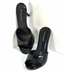 Pleaser Black Patent Leatherette Peep Toe Slip On Heels