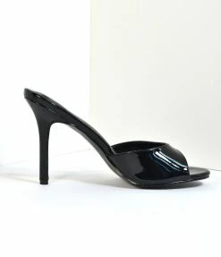 Pleaser Black Patent Leatherette Peep Toe Slip On Heels