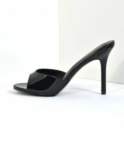 Pleaser Black Patent Leatherette Peep Toe Slip On Heels