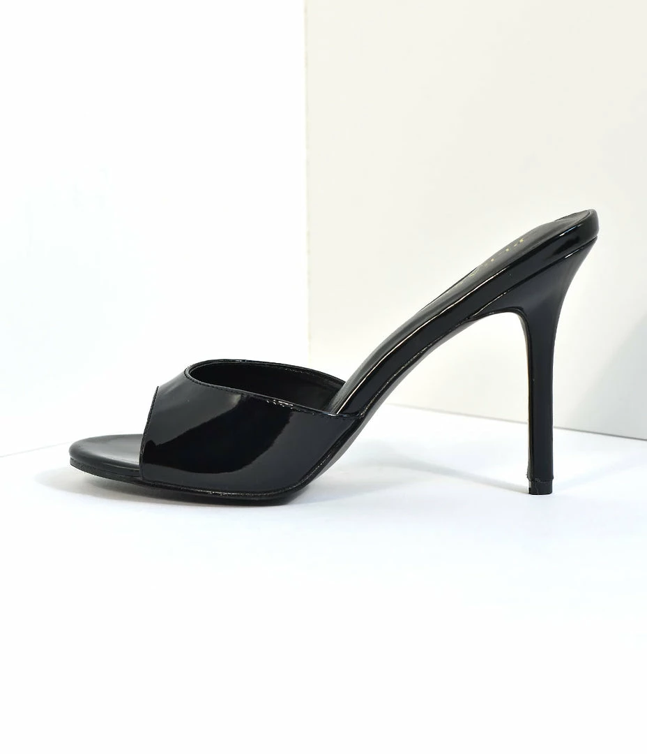 Pleaser Black Patent Leatherette Peep Toe Slip On Heels