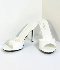 Pleaser White Matte Leatherette Peep Toe Slip On Heels Shoes