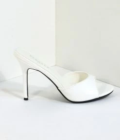 Pleaser White Matte Leatherette Peep Toe Slip On Heels Shoes