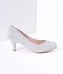 Pleaser Silver Metallic Rhinestone Doris Kitten Heels Shoes