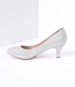Pleaser Silver Metallic Rhinestone Doris Kitten Heels Shoes