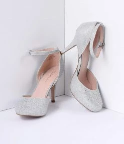 Pleaser Silver Metallic Rhinestone D'Orsay Covet Heels Shoes