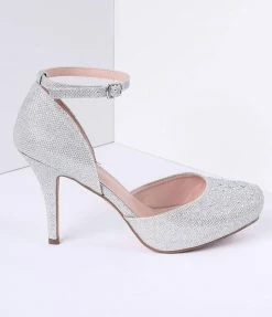 Pleaser Silver Metallic Rhinestone D'Orsay Covet Heels Shoes
