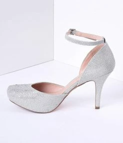 Pleaser Silver Metallic Rhinestone D'Orsay Covet Heels Shoes