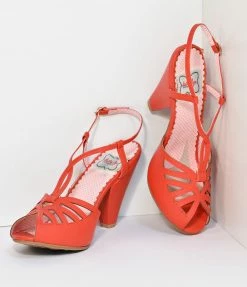 Ellie Shoes Bettie Page Red Slingback Cut-Out Aria Heels 1930s & 1940s